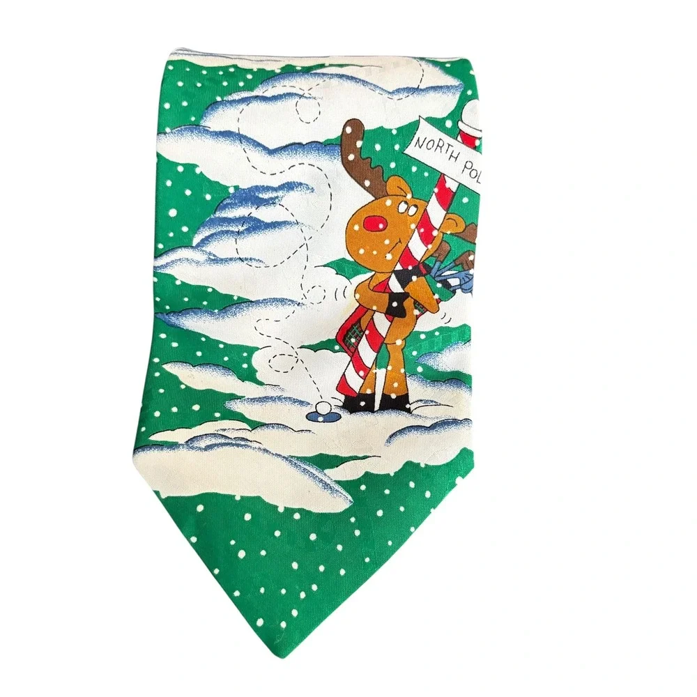 Yule Tie Greetings Green Santa‎ North Pole Christmas Men Necktie elf candy cane